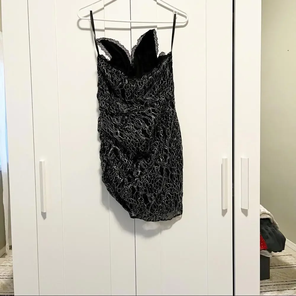 h:ours Mae Mini Dress in Metallic Black - Picture 3 of 4